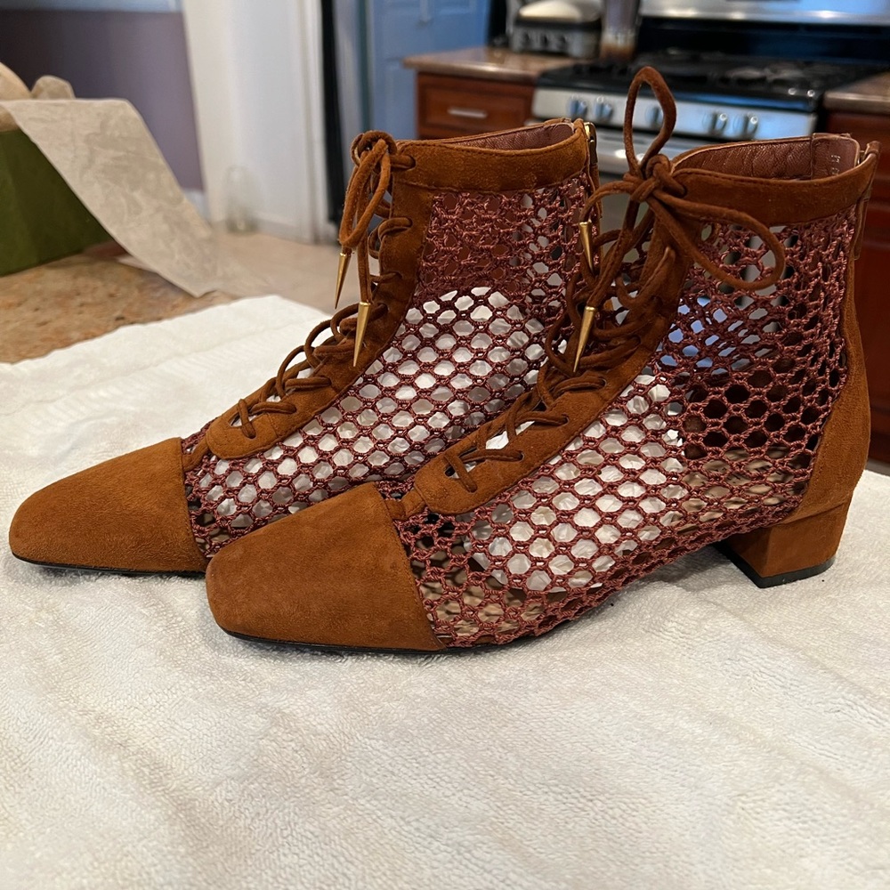 Christian Dior Brown Suede Fishnet Naughtily-D Ankle Boots